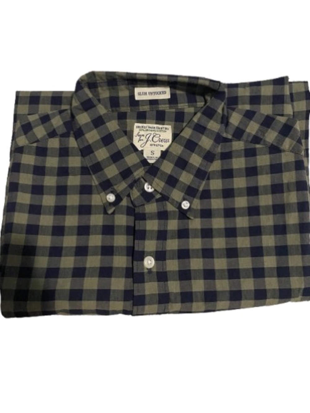 J. Crew Olive and Navy Check Button-Down Shirt